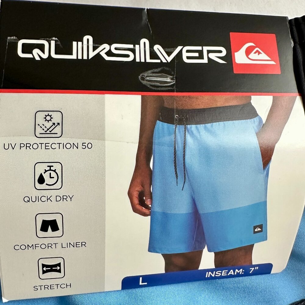 Quiksilver Volley Swim Shorts Men's Size L Blue UV Protection Quick Dry Stretch